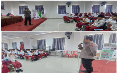 Kapolsek Dan Kepala Puskesmas Lalonggasumeeto Membawakan Materi MATSAMA MTsN 3 Konawe Tahun 2024